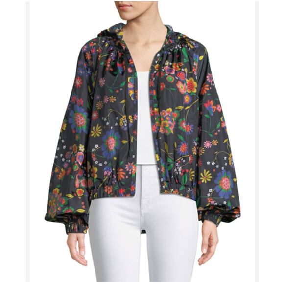 Tibi Jackets & Blazers - TIBI FLORAL PRINT ANORAK JACKET WITH DETACHABLE HOOD WATER REPELLENT WOMEN SZ L